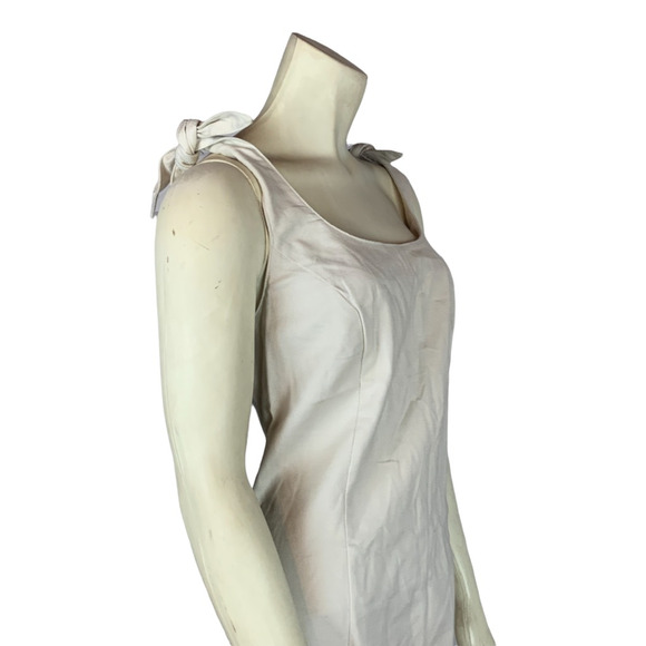 CLEARANCE Ivory Pencil Dress Sundress Shoulder Ties Summer Neutral Twee Cotton - Picture 5 of 12